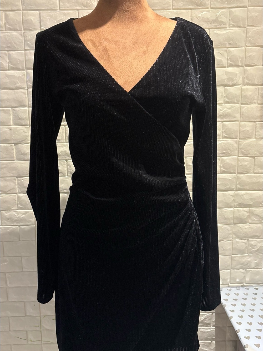 BCBGeneration Black Velvet Wrap-Style Long Sleeve Dress